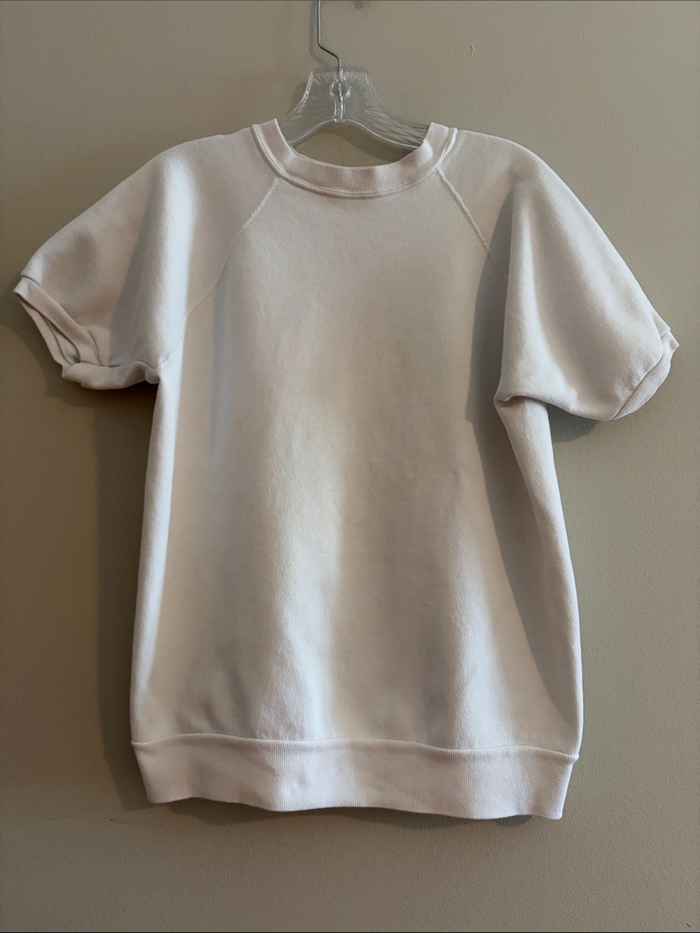 Vintage 90s Fleecewear Short Sleeve Sweatshirt Top in Off-White